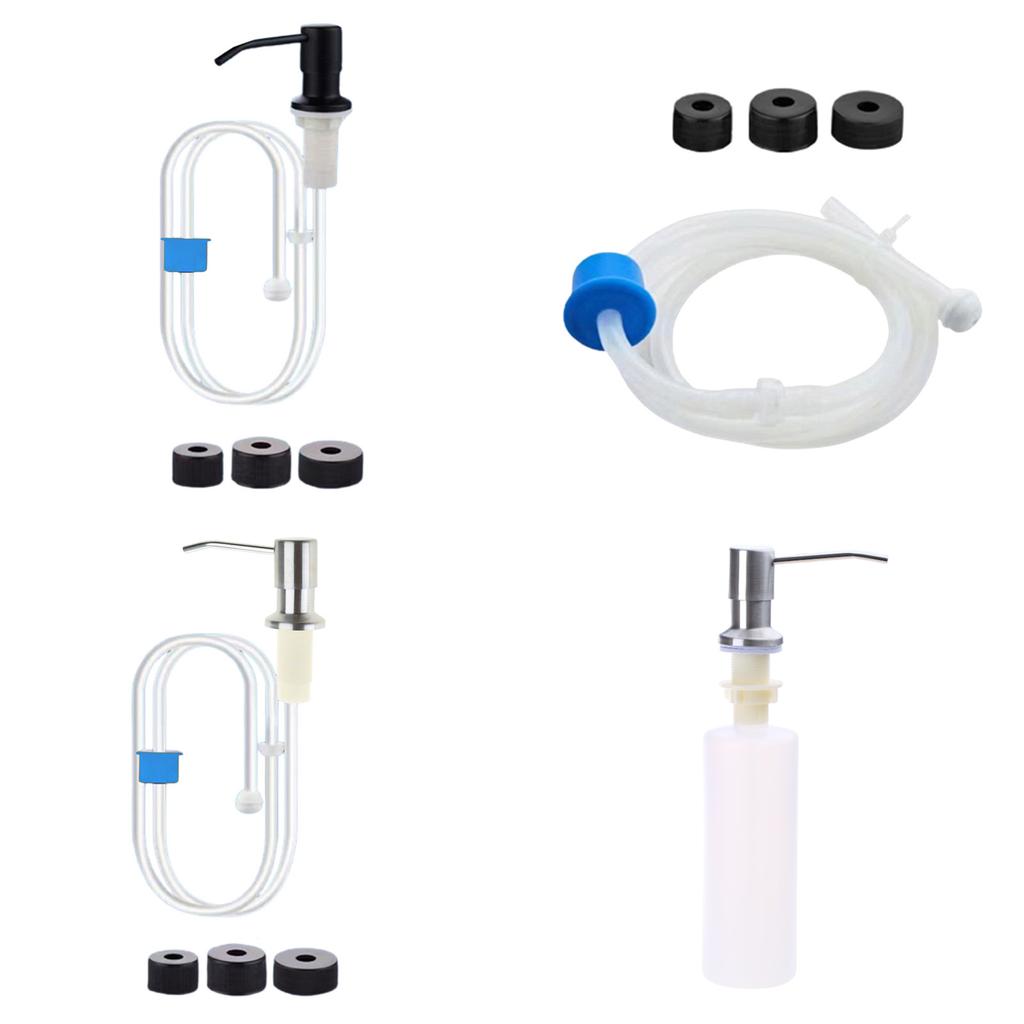 Прочный дозатор мыла объемом 500 мл для кухонной раковины, черный серебристый цвет, бутылка с насосом для жидкости с головкой и шлангом из нержавеющей стали
