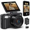 5K 75MP Digital Camera with Rotatable Auto 18x Digital Continuous 32GB Card Perfect for and School Wi-Fi Enabled, 180-degree Display, Zoom, Focus,