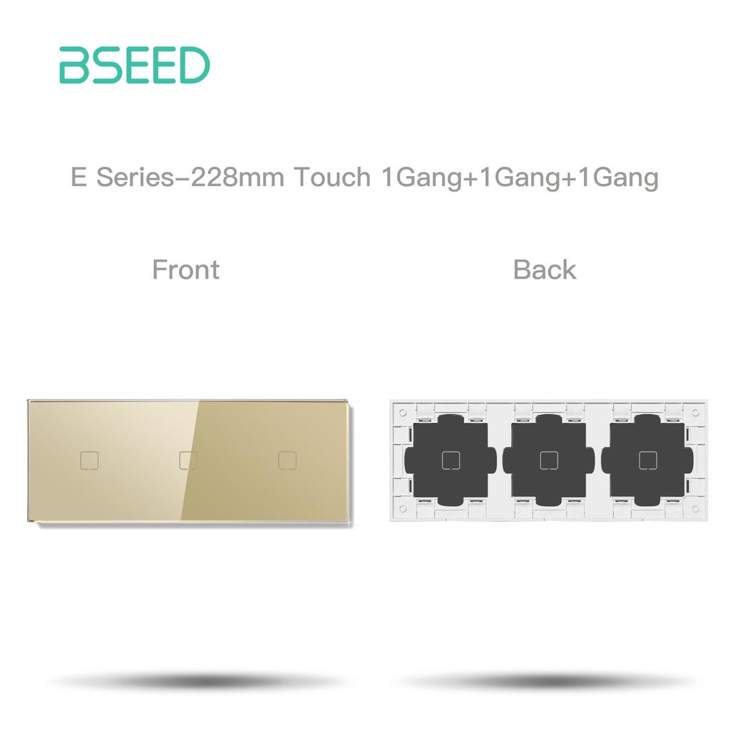 Bseed Переключатель на 1/2/3/4 клавиши с розеткой, только стеклянная панель, золотой, стандарт ЕС, серия Pearl Crystal Glass E Touch