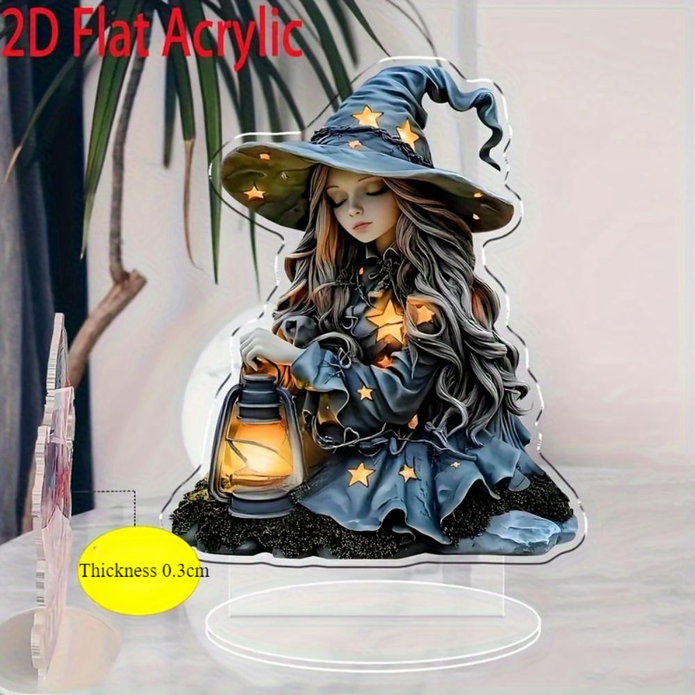 2D плоская акриловая табличка с ведьмой для украшения, настольное украшение, подходит для гостиной, спальни, праздничные подарки на Рождество, идеально подходит для Дня благодарения, Хэллоуина