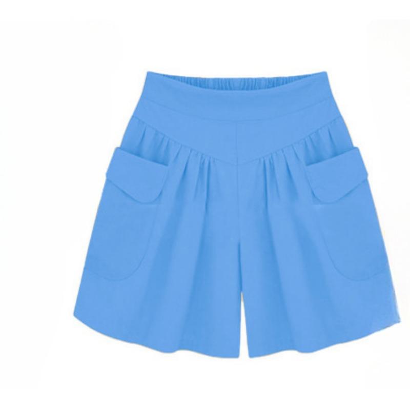 Women's Fashion Summer Spring Loose Casual Solid Color Print Elastic Waist Shorts Beach Shorts Breathable Wide Leg Shorts EMA