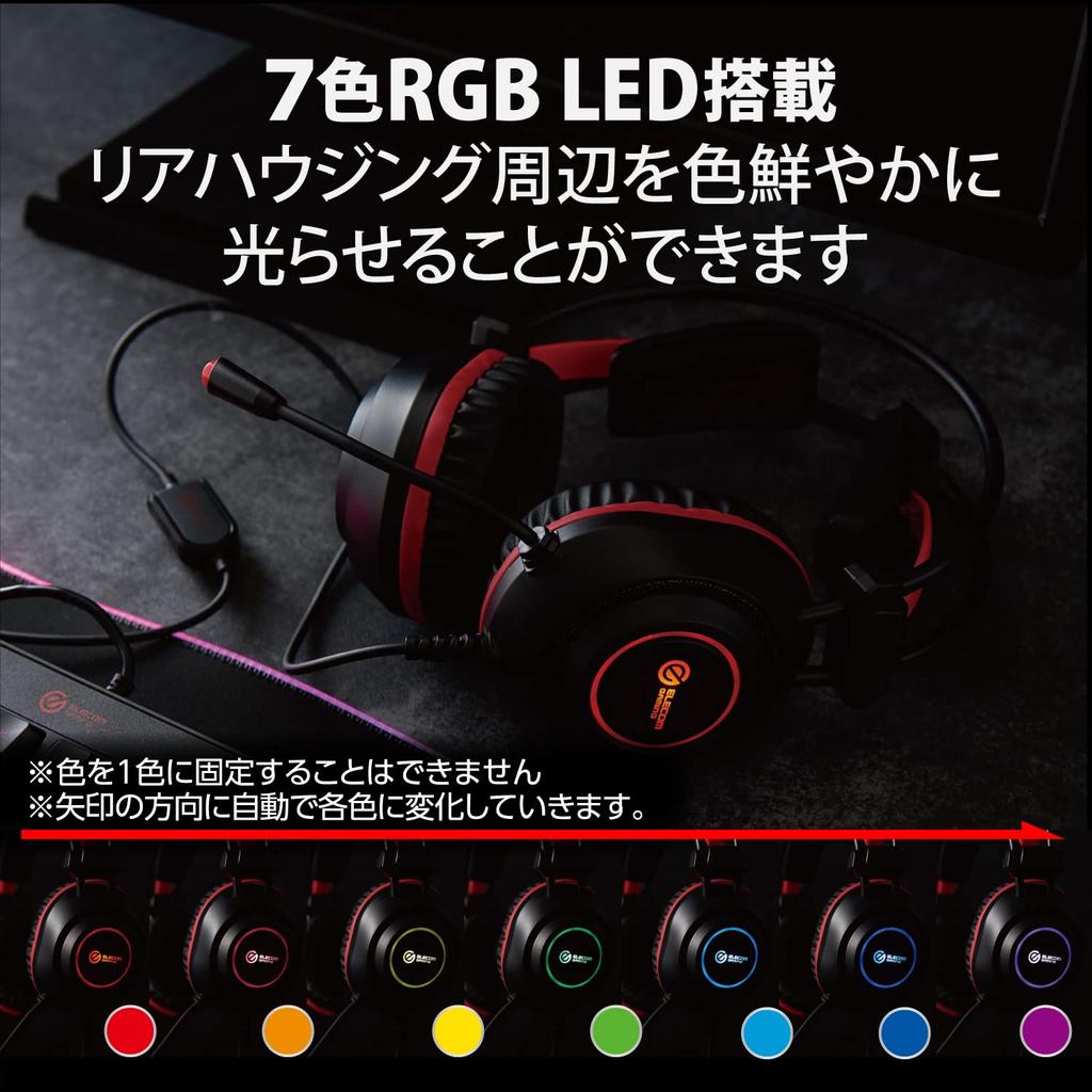 Elecom Игровая гарнитура с RGB-подсветкой и USB-динамиком PS5 PS4, 50 мм, черная [отдельный светодиод] [совместимая с NintendoSwitch] 2,0 м HS-G52PBK