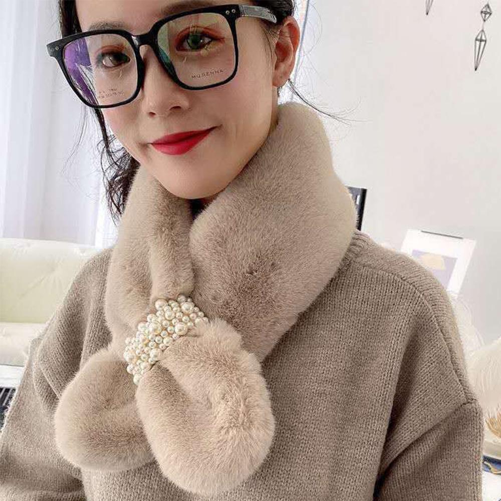 Thicken Winter Imitation Rabbit Fur Pearl Scarfs Neck Warmers Shawl Warm Scarfs