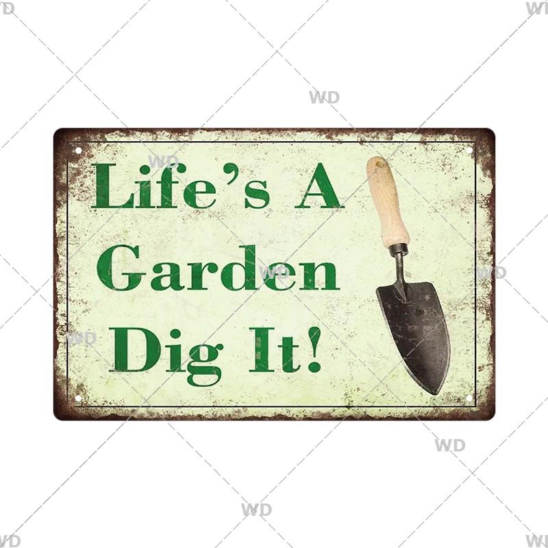 Tin Sign Garden Hoeing Aint Easy Flower Plant Sign Decor Funny Slogans Born with Plants Retro Look Metal Poster FarmhouseSign