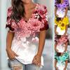2024 Fashion Top Women's Top V-Neck Print Oversized Women's T-Shirt Summer Casual Breathable Refreshing Short-Sleeved T-Shirt