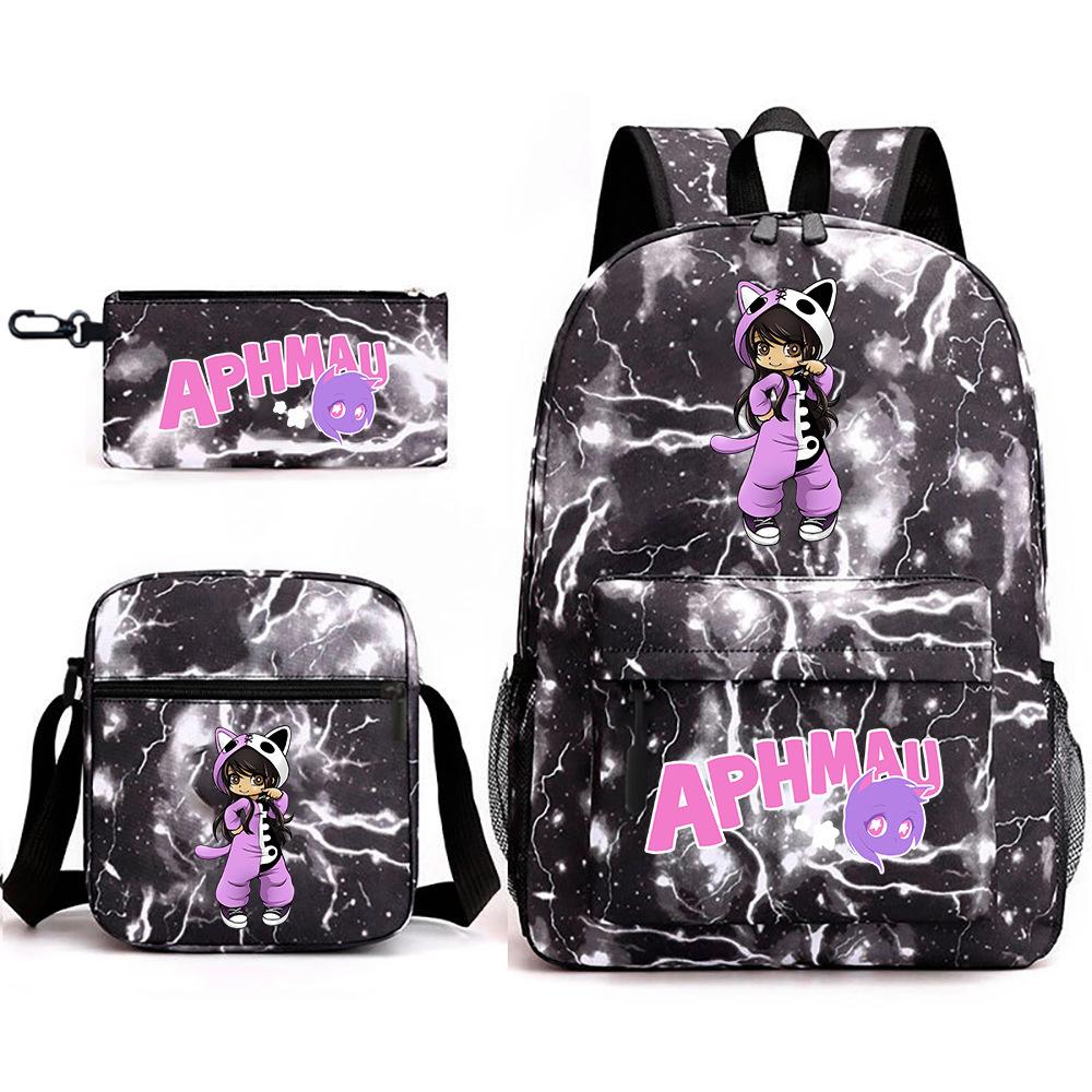Игровой мерч Aphmau Школьная сумка Мультяшный рюкзак Пенал Сумка через плечо Набор из трех предметов