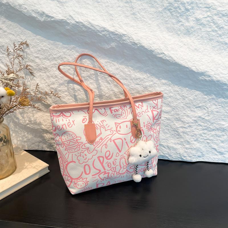 Холщовая сумка с граффити женская 2025 новая повседневная сумка через плечо большой вместимости студенческая для учебы и работы сумка-тоут