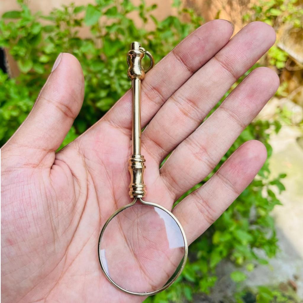 Antique Vintage Brass Magnifying Glass Key Chain Pair Collectible Key Ring with a Practical Twist.