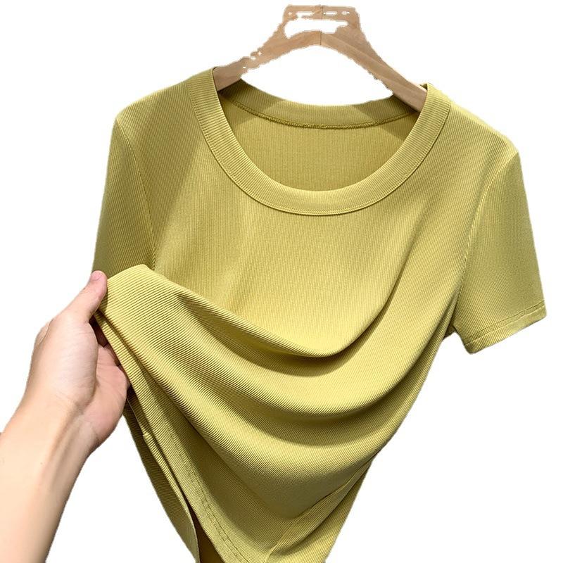 Футболка с коротким рукавом, женская, новая, женская, с широким круглым вырезом, однотонная футболка, колготки с эластичной резинкой на талии