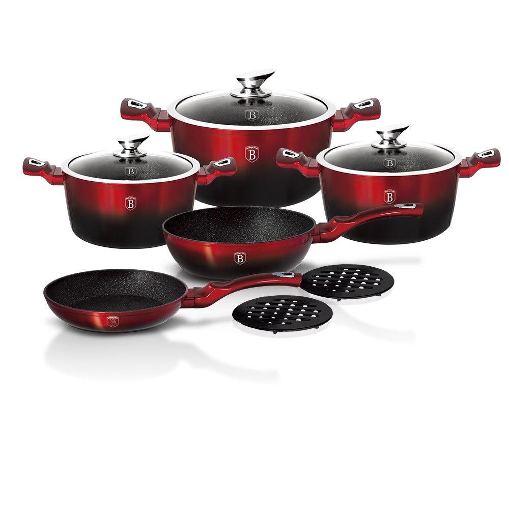 Berlinger Haus Bh-1631 Burgundy Metallic Granite Cookware Set 10 Pieces