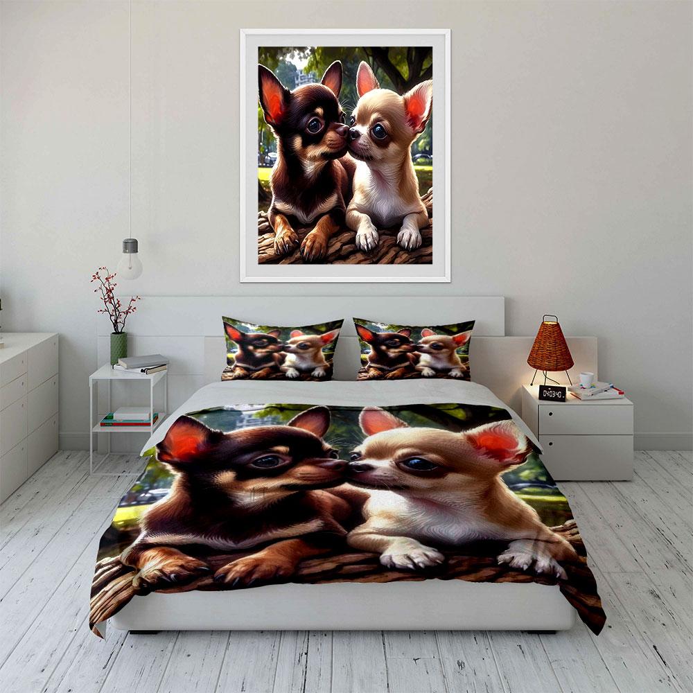 Cute Chihuahua Set for Decoration Bedding Set with 1 Duvet Cover 2 Pillowcases Single Double King Queen, Gift