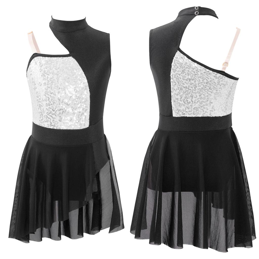 Детское балетное гимнастическое трико для девочек, платье без рукавов с блестящими пайетками, лирическое танцевальное платье для выступления на сцене