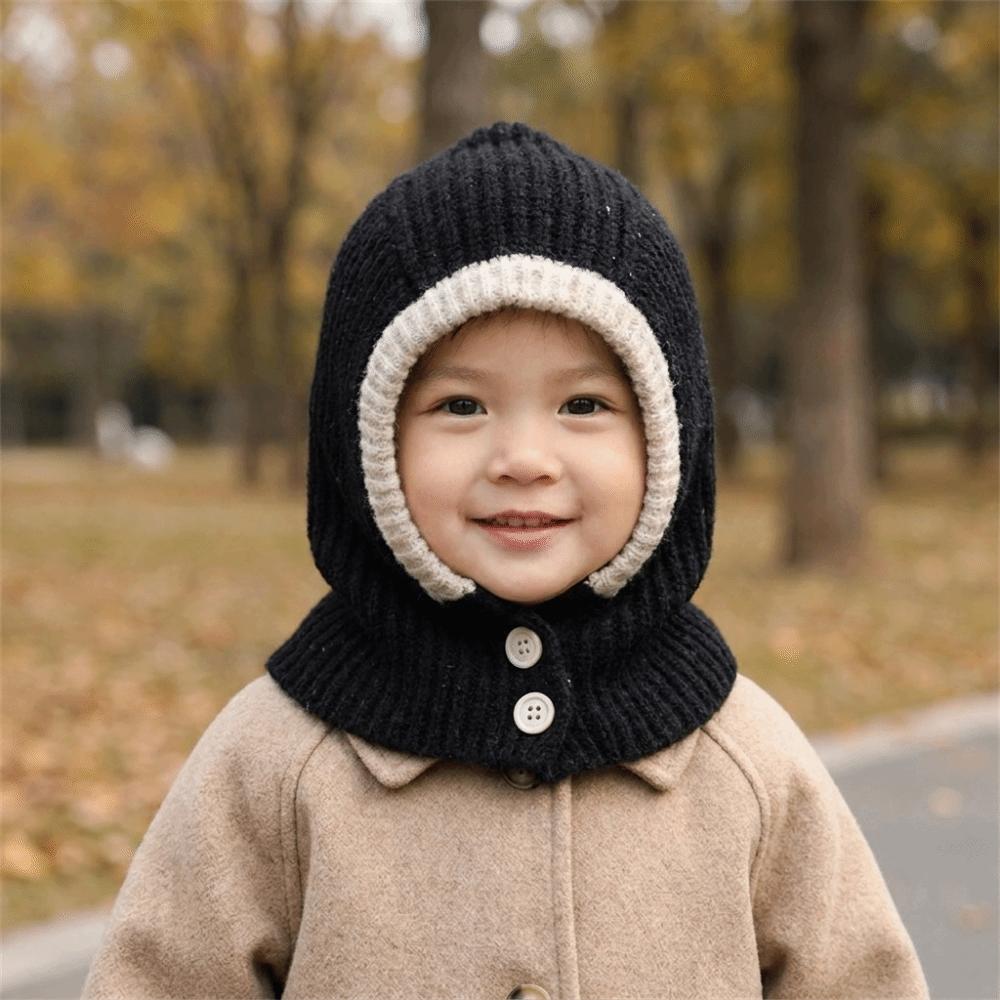 Solid Color Kids Scarf Hat Set Thickened Children Plush Beanie Kawaii Ear Protection Cap Winter
