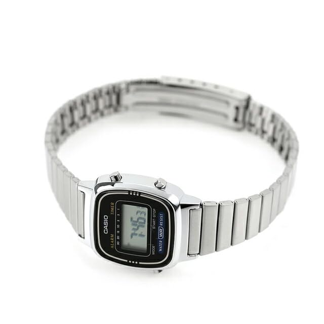 Casio Винтажные женские цифровые часы LA670WD-1 Серебристо-черные Ретро Компактные