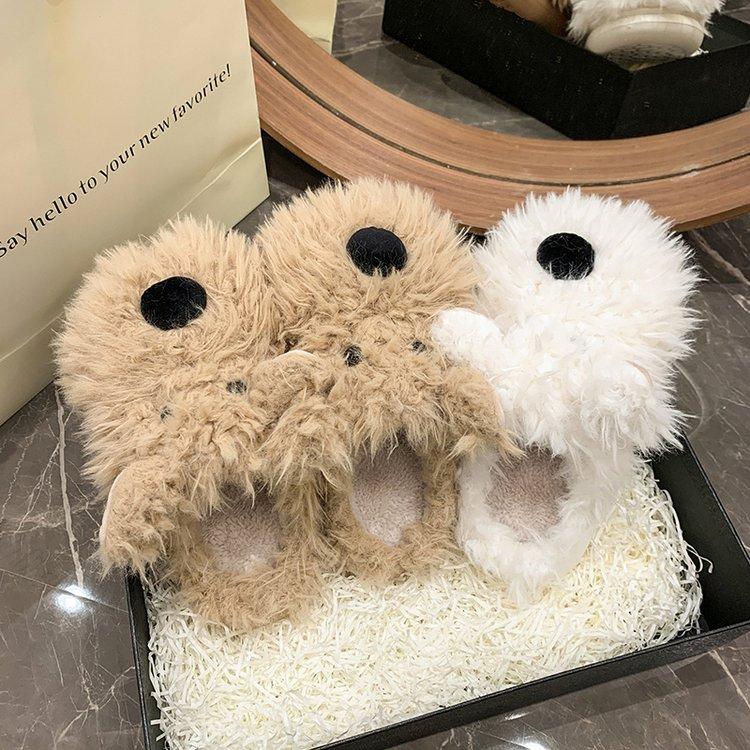 Милые тапочки-щенки Баотоу Женские Новогодние Новые Осенне-зимние Толстоподошвенные Пушистые Тапочки Мультяшные Теплые Хлопковые Тапочки