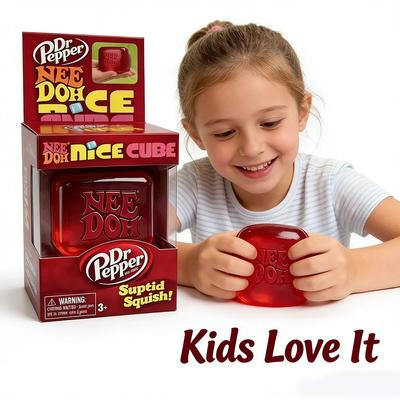 Dr Pepper x NeeDoh Nice Cube Сквиши Игрушка для снятия стресса, Мягкий кубик-фиджет для сжатия для детей и взрослых, Сенсорная игрушка для снятия тревожности