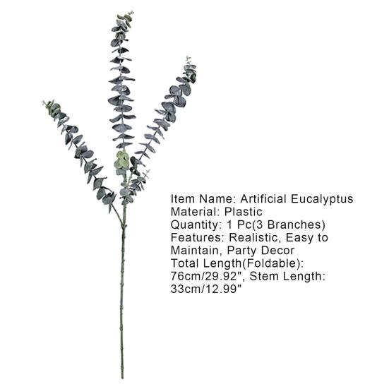 1 шт., искусственный цветок, искусственное украшение, форма листа эвкалипта, модные 3 ветки, листья эвкалипта, искусственное растение для дома