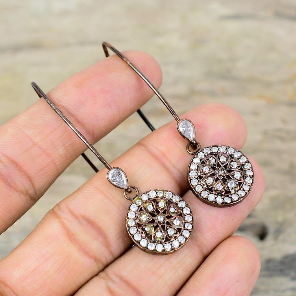 Серьги с белым топазом, медные серьги, изготовленные методом электроформовки, серьги ручной работы, ювелирные изделия из драгоценных камней, изготовленные методом электроформовки, подарок для мамы, изящные серьги, медные украшения