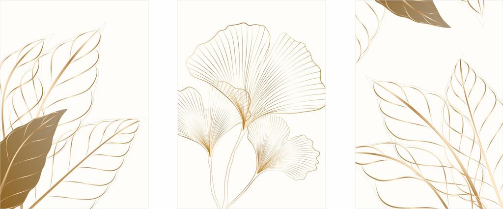 Poster set - golden leaves, flowers PLN015