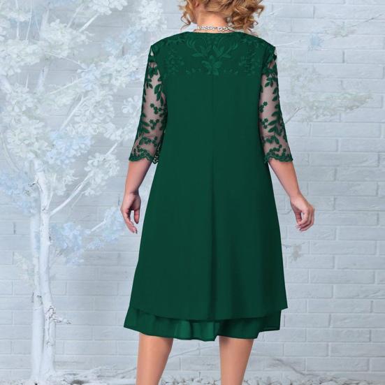 Женское осенне-весеннее платье, прозрачное сетчатое платье с круглым вырезом, большие размеры, лоскутное платье с аппликацией в виде листьев и аппликацией с половиной рукавом, элегантное платье миди для выпускного вечера