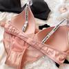 Комплект нижнего белья Ice Silk Comfort, женский сексуальный бюстгальтер Push Up с глубоким V-образным вырезом, регулируемый бюстгальтер с буквами и кружевными трусиками