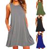 Bluelans Tall Shop Beach Summer Women Sleeveless Pocket Swing Sundress Solid Color Mini Vest Dress