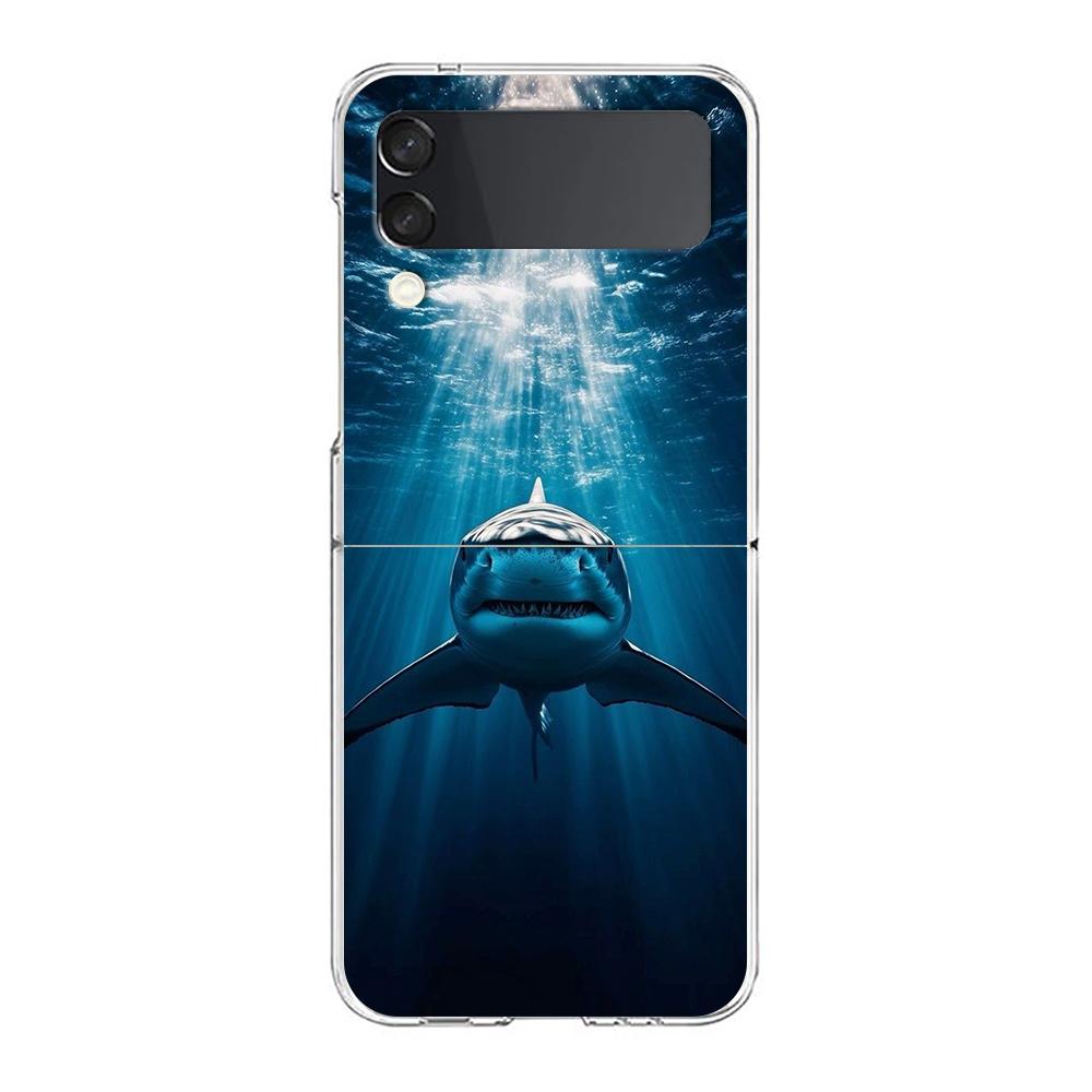 Прозрачный чехол для телефона Samsung Galaxy Z Flip 3 4 5 6 7 Жесткий складной ПК Z Flip3 Flip4 Чехол Акула