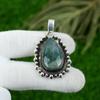 925 Sterling Silver Pear Solar Moss Agate Stone Bezel Wife New Pendant Jewelry