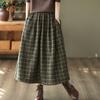 Vintage Plaid Midi Skirts Women Baggy High Waist A-line Thicker French Style Pockets Mujer Bottoms Fashion Elegant
