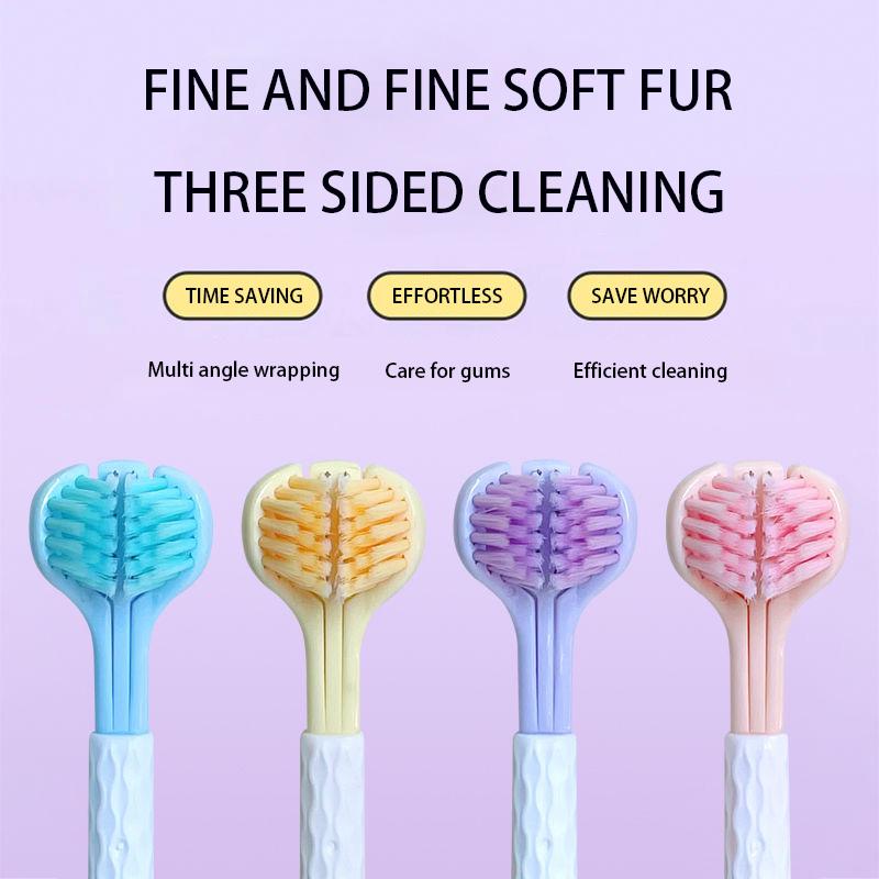 Трехсторонняя зубная щетка с мягкой щетиной, вращающаяся на 360 градусов, безопасная зубная щетка для ухода за полостью рта, глубокая чистка зубов, портативная дорожная зубная щетка для ухода за полостью рта