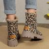 Мода Мода Леопардовый принт Женские ботильоны Боковая молния Толстый плюш Зимние ботинки Женские Нескользящие Теплые На меху Зимние ботильоны 2024