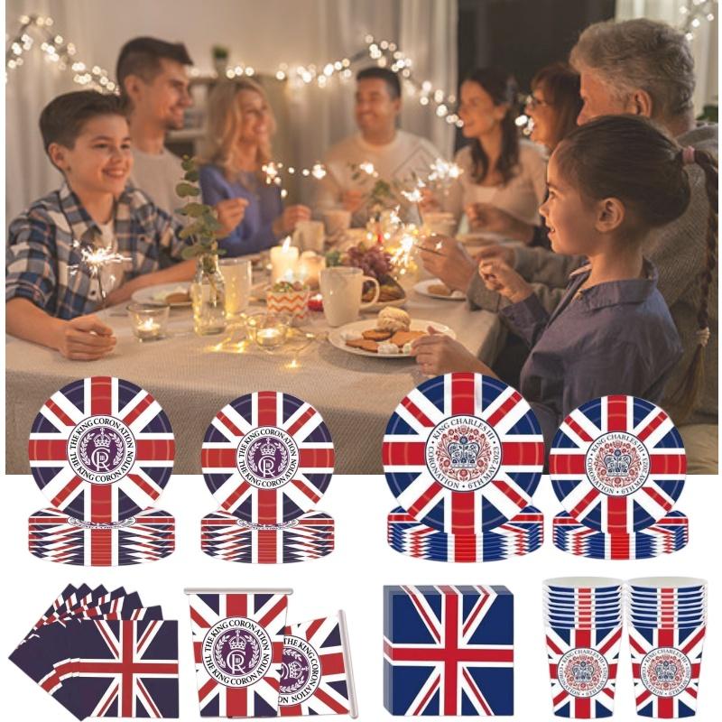 Король Карл III Юнион Джек Одноразовая праздничная посуда для празднования дня рождения