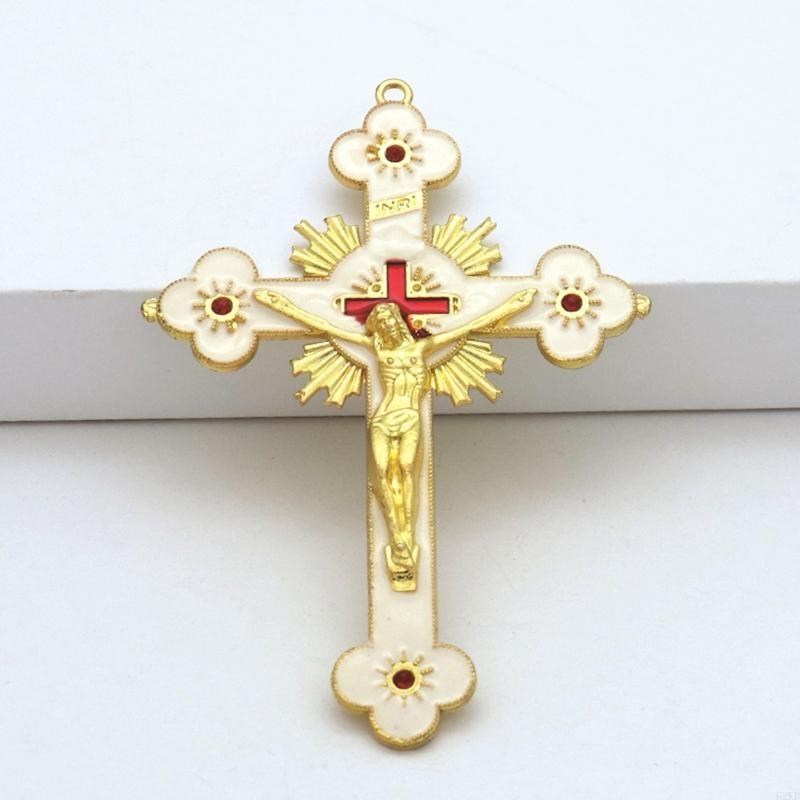 62KD Metal Enamel Crystal Flower Crucifix for Cross Spiritual Religious Jesus Catholic Blessing Hand Holding Faith Gifts Prayer