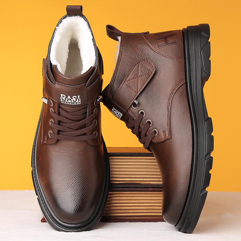 Модные мужские туфли с высоким верхом, хорошо продаются, зимние плюшевые хлопковые туфли на толстой подошве, износостойкие, классические черные мужские деловые повседневные туфли