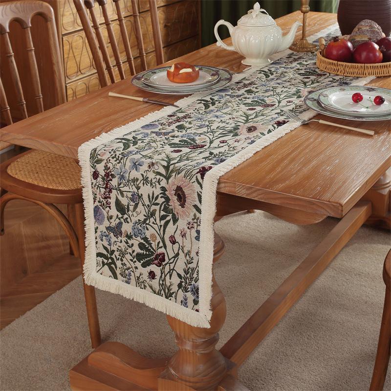 Винтажная зеленая жаккардовая скатерть с кисточками и цветочным узором - Полиэстер, бахрома, идеально подходит для вечеринок, дней рождений, свадеб и семейных посиделок