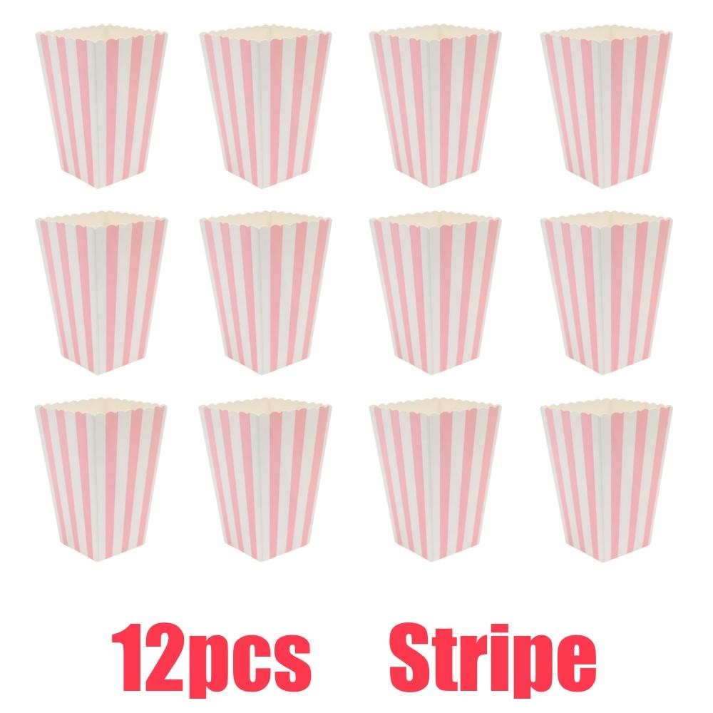 12 шт. розовых бумажных коробок для попкорна в полоску с рисунком в горошек, картонные ведра для конфет, театральные карнавальные пакеты для вечеринок на день рождения