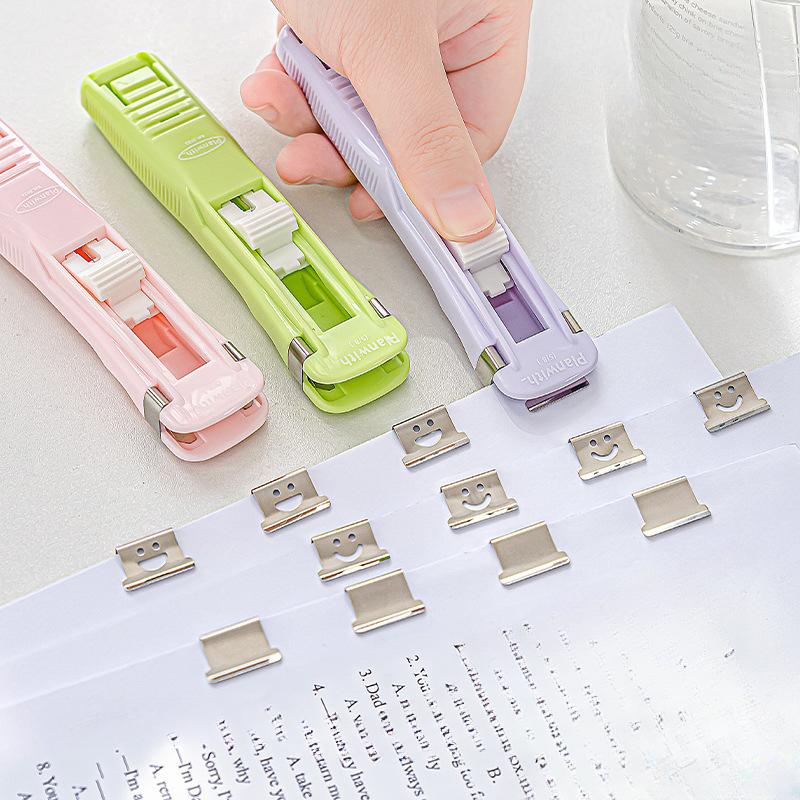 1Pc Creative Stapler Without Staples Creative Simplicity Candy Color Pusher A4 Paper Storage Clip Pusher Office/student Supplies