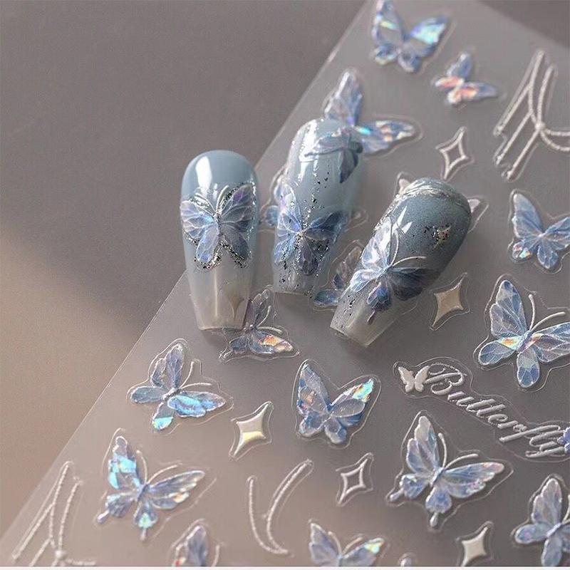 Красочные наклейки для ногтей в виде бабочек, блеск, рельеф, улучшение, клей, украшение для ногтей, салон, сделай сам, стереоскопический