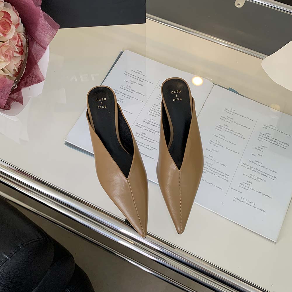 Модные женские туфли-слайды с острым носком, новинка 2024 года, модные туфли на открытом воздухе на тонком низком каблуке, бежевые, коричневые, черные туфли-лодочки для вечеринок 39