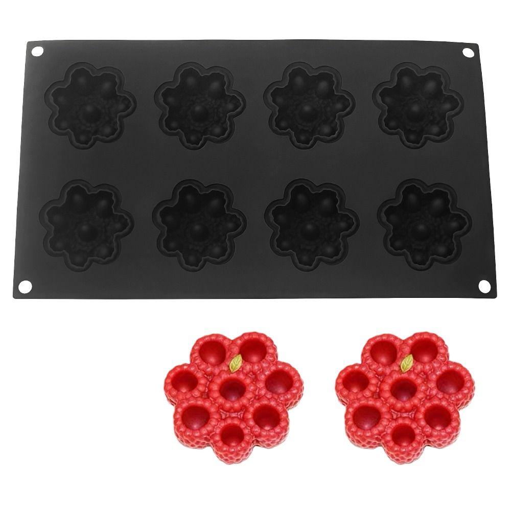 1/8 Cells 3D Raspberry Silicone Mold Flower Design Food-Grade Silicone Baking Cake Molds DIY Heat-Resistant Dessert Baking Tools