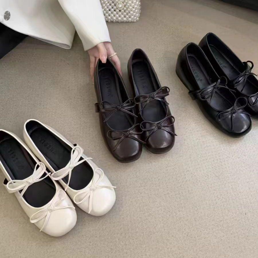 Женские туфли Мэри Джейн с французским бантом 2025 весна новый темперамент универсальные с юбкой маленькие кожаные туфли женские