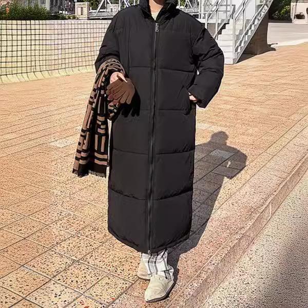 Dongdaemun winter new fashion trend solid color simple super long knee thickened warm cotton jacket