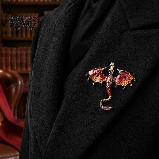 Long-lasting Dragon Pin 2Pcs Rhinestone Flying Brooch, Western Winged Lapel Pin, Alloy Brooch Sweater Cardigan Coat Suit Scarf Decor, Men Jewelry