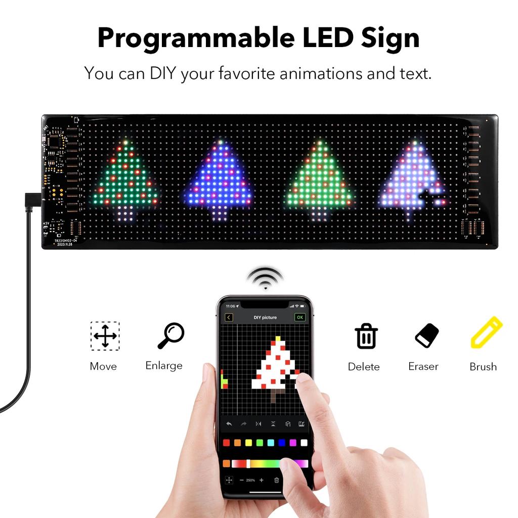 Прокручивающаяся рекламная светодиодная панель вывесок Bluetooth-приложение Управление логотипом Подсветка Настройка текста Шаблон Анимация Программируемый автомобильный дисплей