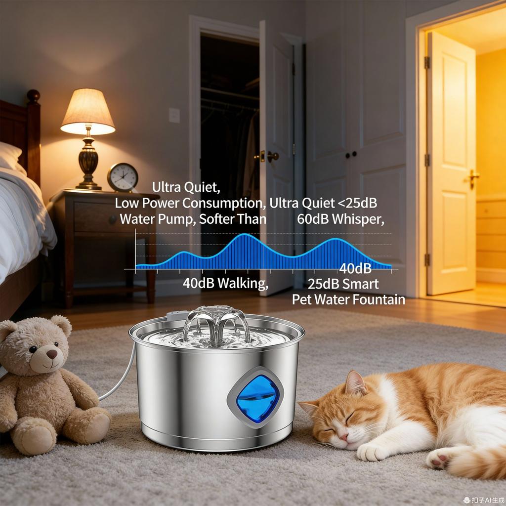 304 Stainless Steel Pet Water Dispenser 2.8L Pet Water Dispenser Silent Water Circulation Large-capacity Water Feeder