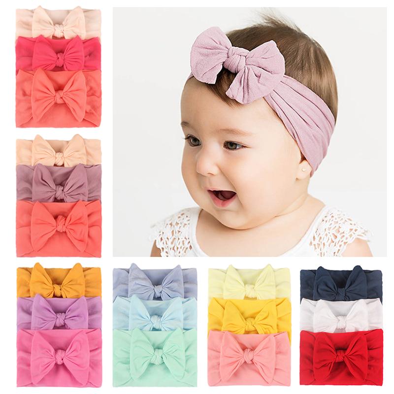 3Pcs Newborn Baby Headband Soft Bows Elastic Headbands Hair Band for Girls Solid Color Toddler Kids Turban Baby Hair Accessories