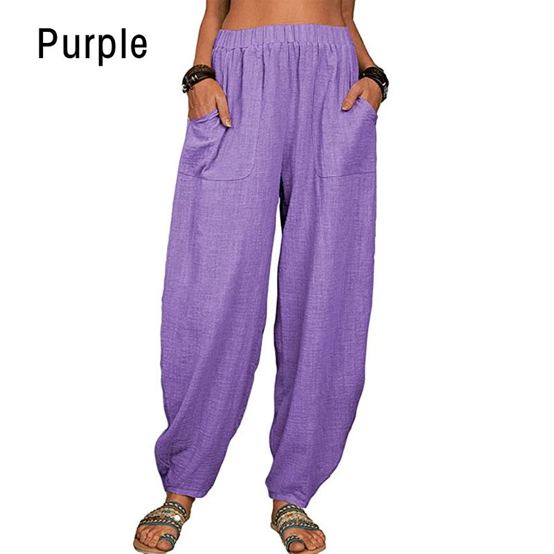 Женские повседневные хлопковые льняные шаровары, однотонные широкие брюки, свободные длинные брюки, летние винтажные