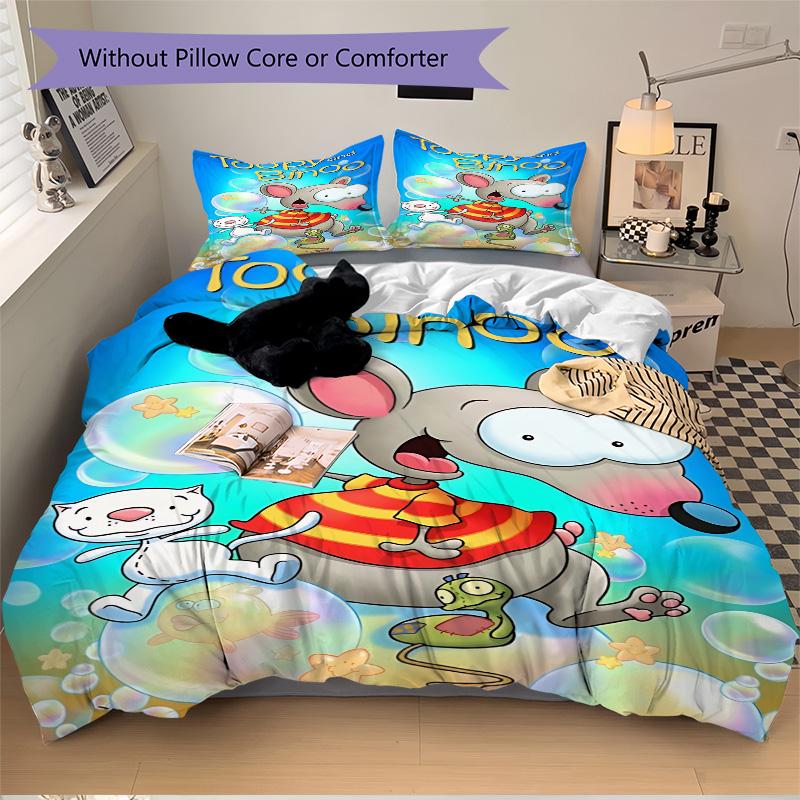 Toopy Binoo Bubble Fun Print 3Pcs Bedding Set,Duvet Cover with 2 Bedro,Pillowcase Home Birthday Gift