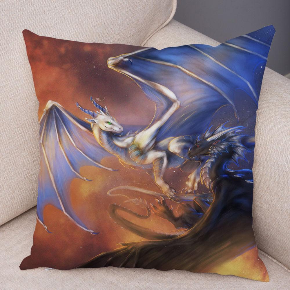 Наволочка с мультяшным животным принтом, чехол для подушки с рисунком дракона, декоративная наволочка для автомобиля, дивана, дома, гостиной
