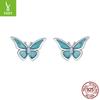 S925 Sterling Silver Blue Butterfly Small Stud Earrings Female Dream Small Fresh Insect Stud Earrings